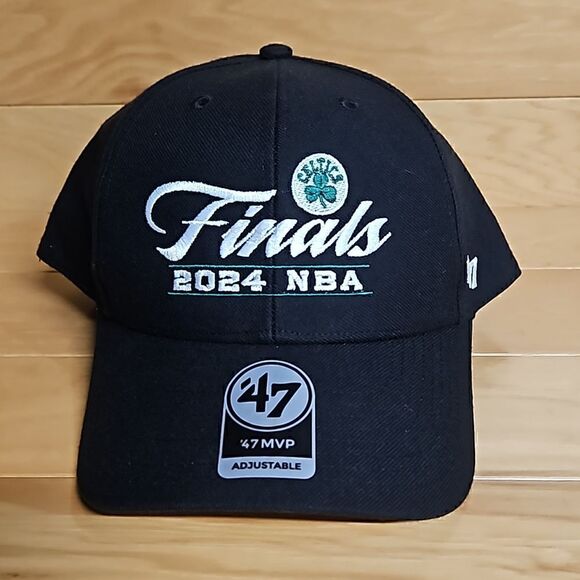Boston Celtics 2024 NBA Finals Adjustable Hat Cap '47 MVP Black White - Picture 1 of 8